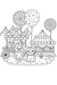A coloring page of Puppy and Kitten Carnival Coloring Page