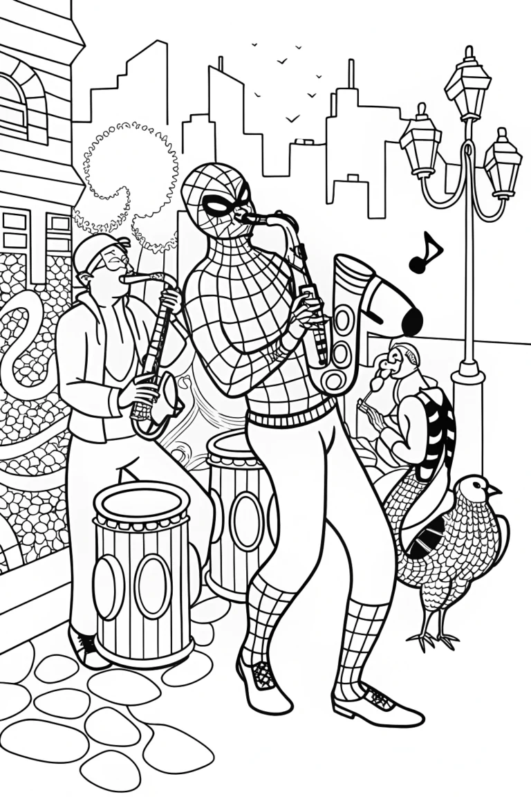 Miles Morales and the Music of the City Coloring Page coloring pages