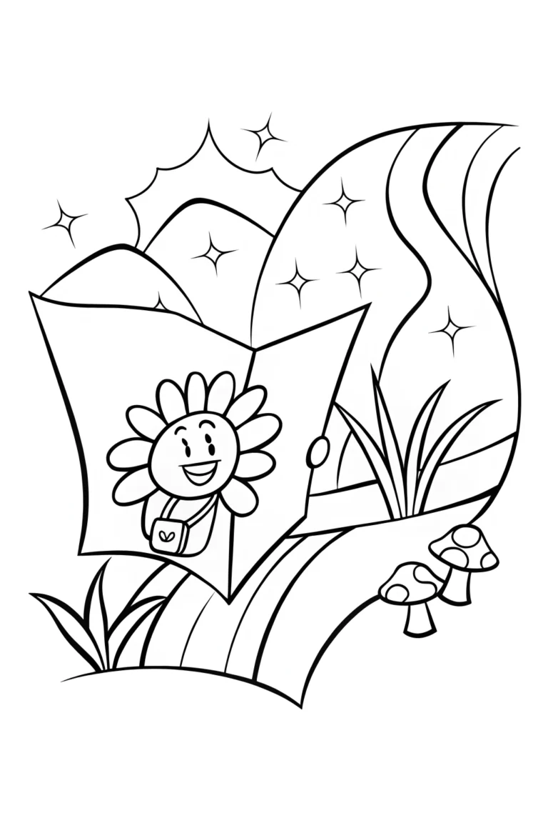 Flower Explorers’ Quest Coloring Page coloring pages
