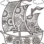 The Adventurous Floral Ship Coloring Page