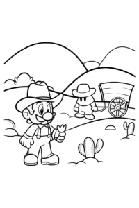 A coloring page of Mario’s Wild West Adventure Coloring Page