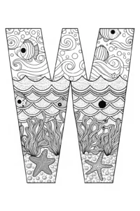 A coloring page of Wiggly Letter ‘W’ Coloring Page