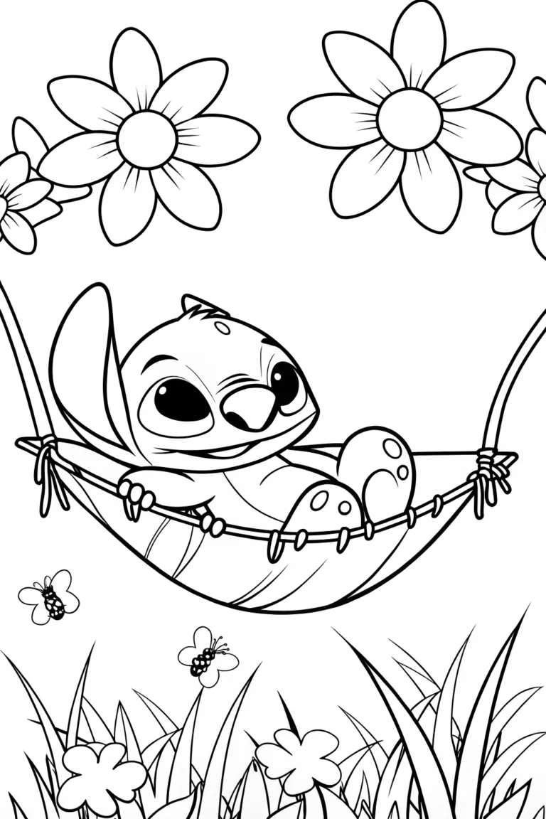 Stitch’s Cozy Garden Retreat Coloring Page coloring pages