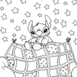 Stitch’s Cosmic Quilt Adventure Coloring Page