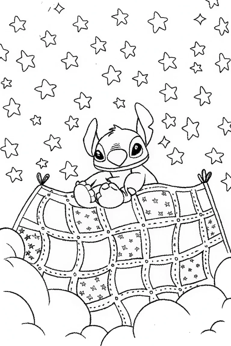 Stitch’s Cosmic Quilt Adventure Coloring Page coloring pages