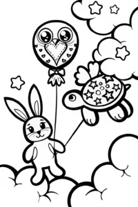 A coloring page of Rainbow Friends’ Dreamy Balloon Adventure Coloring Page
