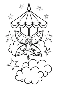 A coloring page of The Fairy’s Stardust Carousel Coloring Page