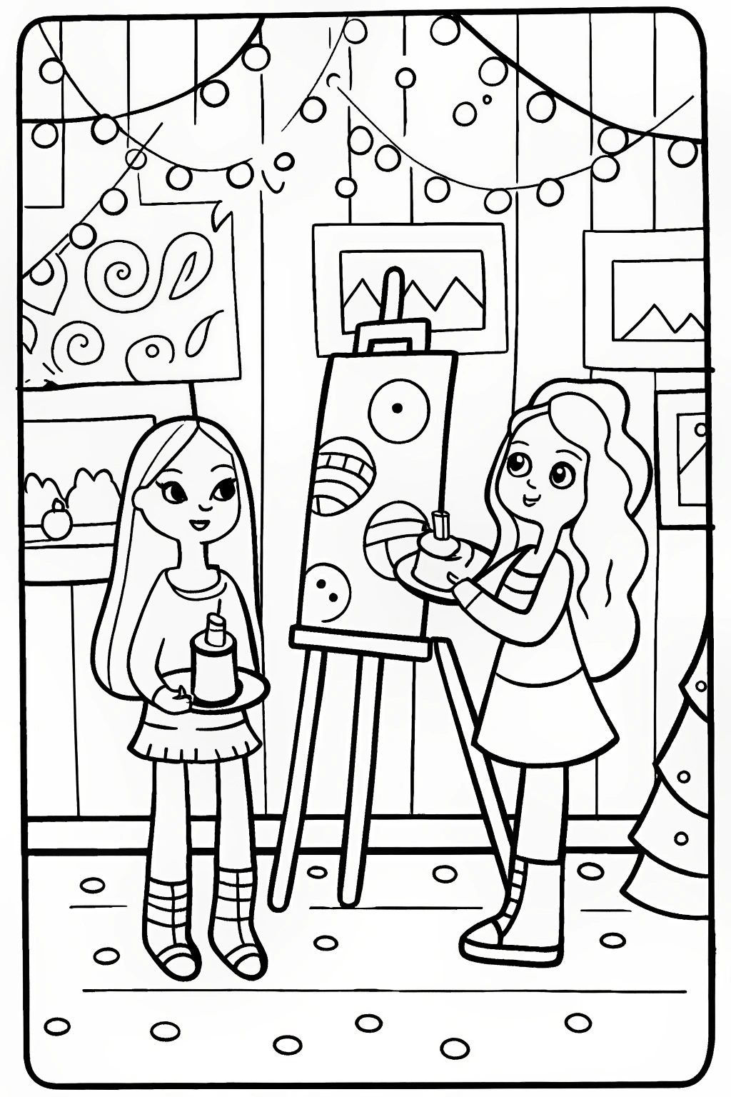 Bratz Dolls in a Magical Art Studio Coloring Page
