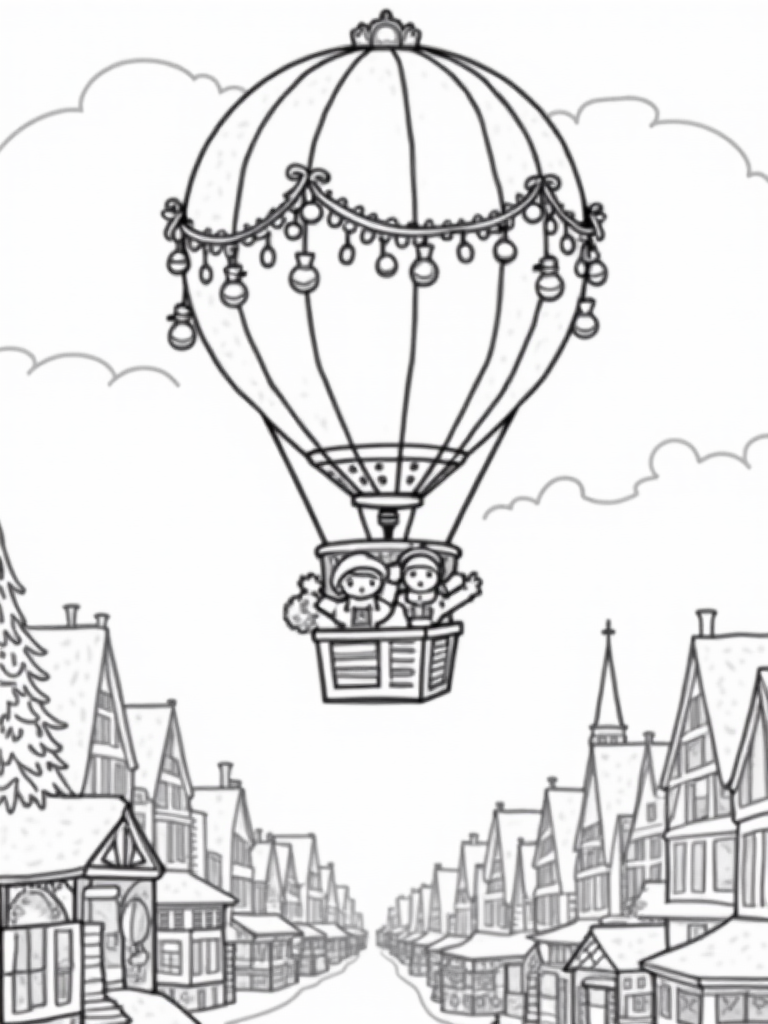 Hot air balloon above Christmas market