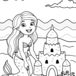 Mermaid building a sandcastle