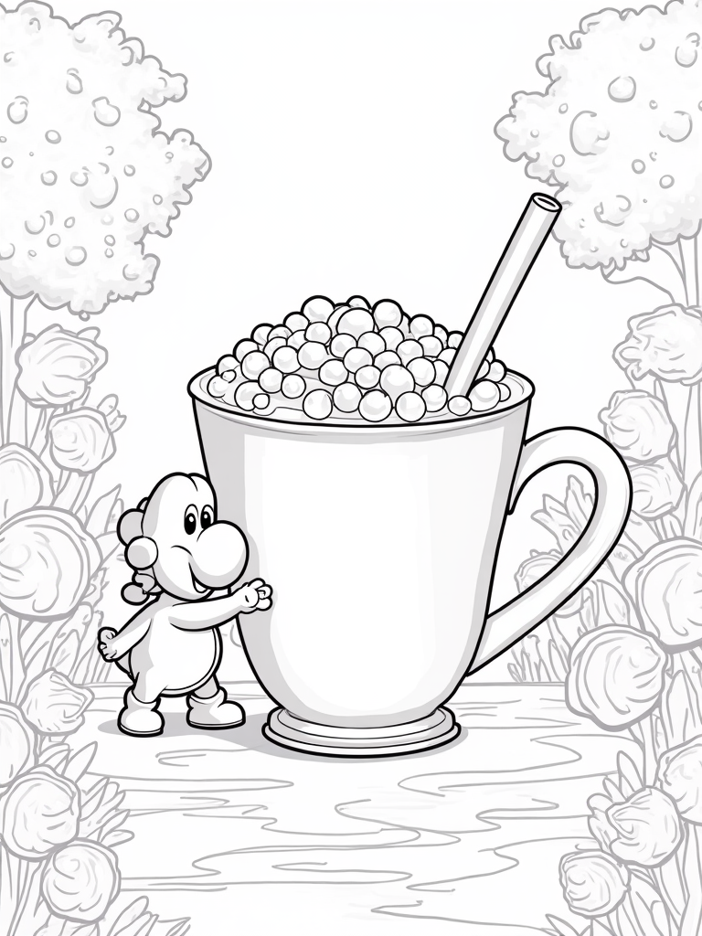 Yoshi in a candy jungle coloring pages