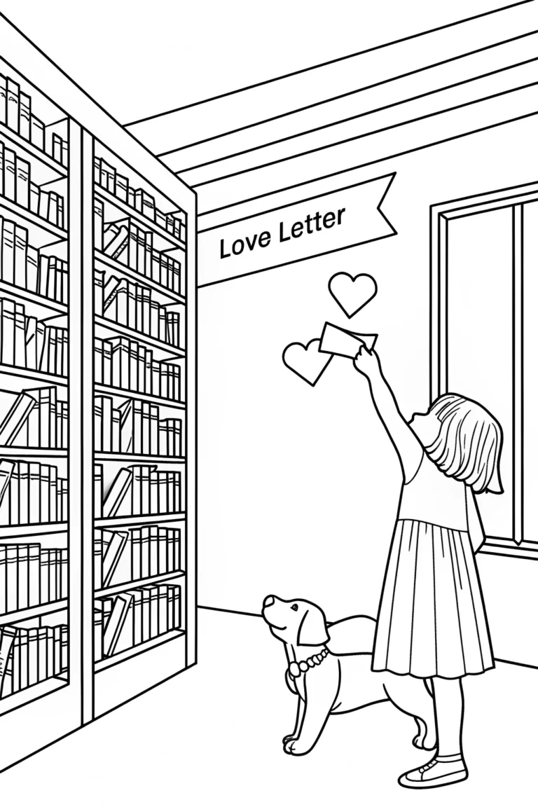 Girl discovering love letters coloring pages
