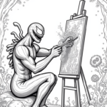 Venom painting in a cosmic forest