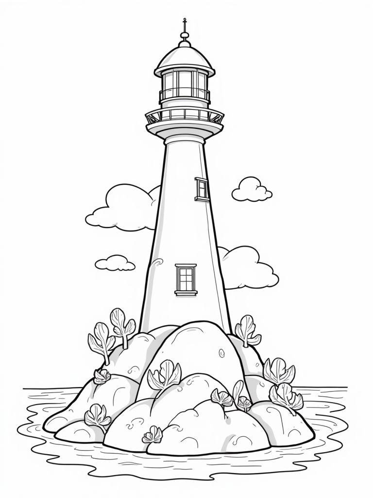 Mushroom lighthouse by the sea