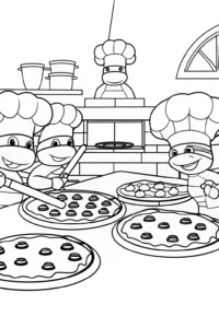 A coloring page of Teenage Mutant Ninja Turtles Pizza Bake-Off Coloring Page