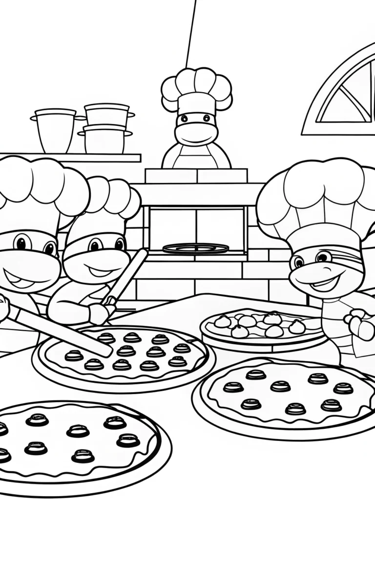 Teenage Mutant Ninja Turtles Pizza Bake-Off Coloring Page coloring pages
