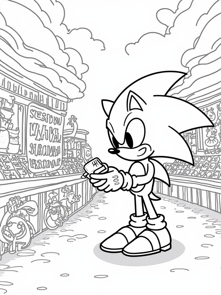Super Sonic at the alien market coloring pages
