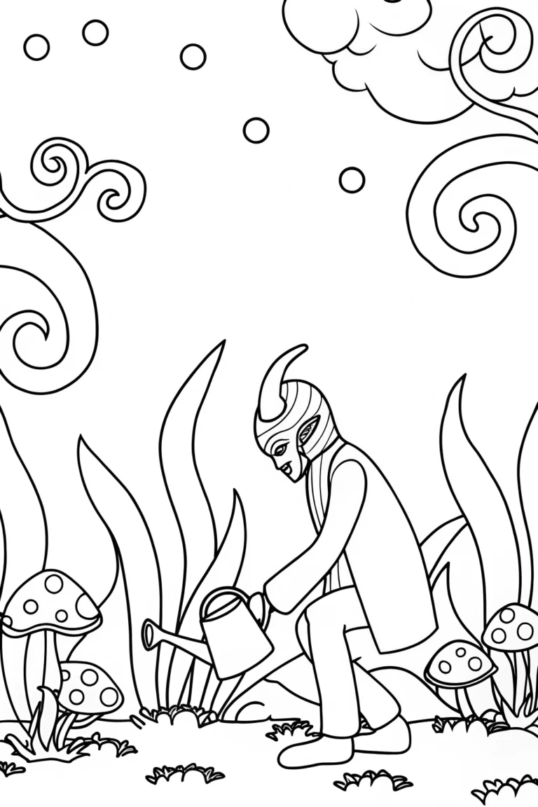 Venom gardening in a magical garden coloring pages