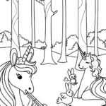Unicorns making music in a forest