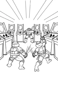 A coloring page of Teenage Mutant Ninja Turtles Arcade Showdown Coloring Page