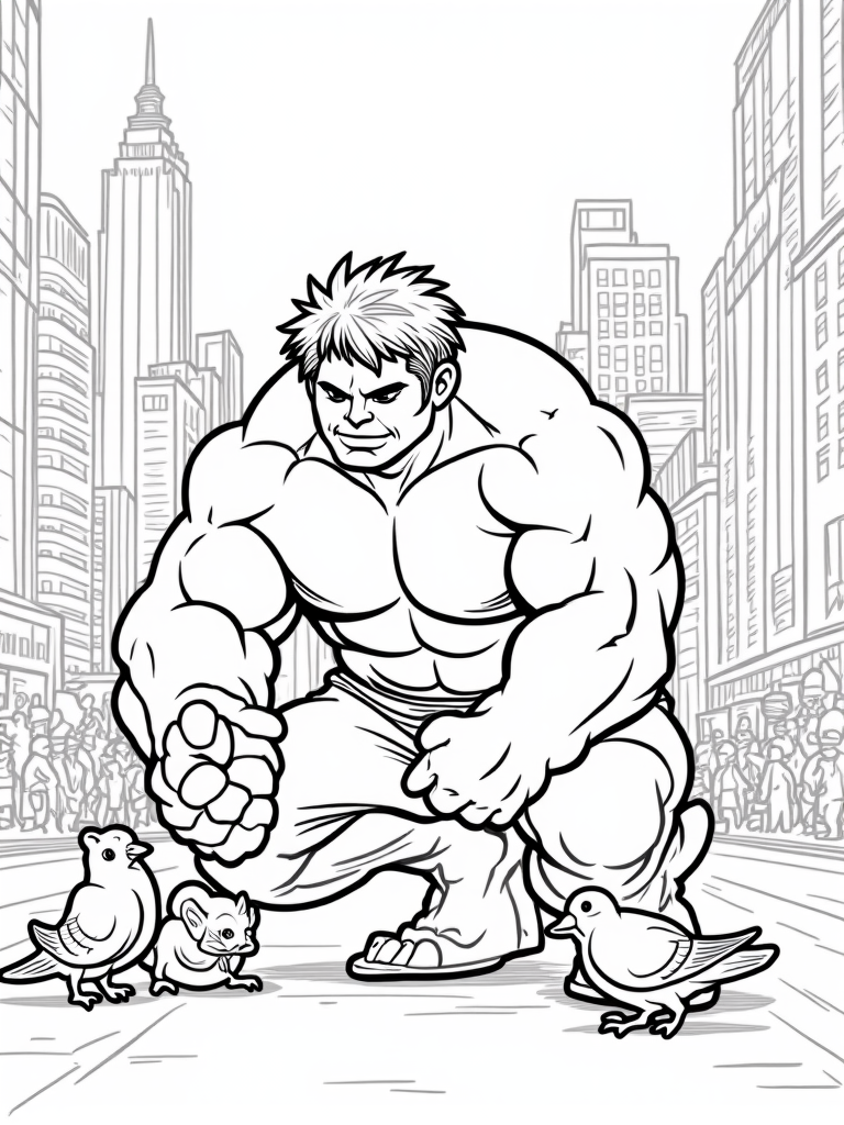 Hulk protecting urban wildlife coloring pages
