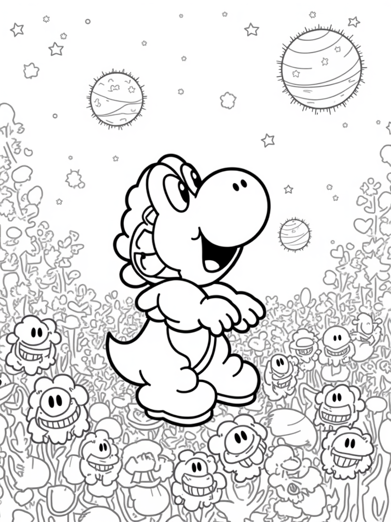 Yoshi in an alien garden coloring pages
