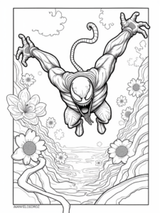 A coloring page of Venom’s escape from the labyrinth