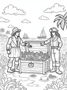 A coloring page of Thanksgiving on Treasure Island
