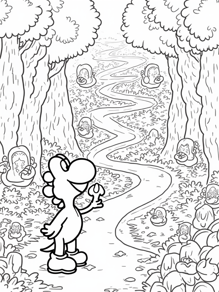 Yoshi in a magical labyrinth coloring pages