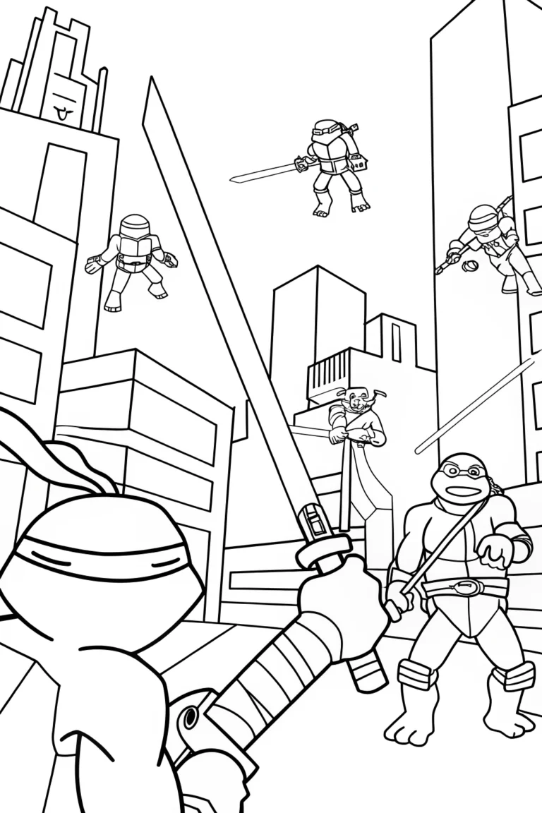 Ninja Turtles tech wizards battle coloring pages