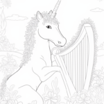 Unicorn playing music in a garden