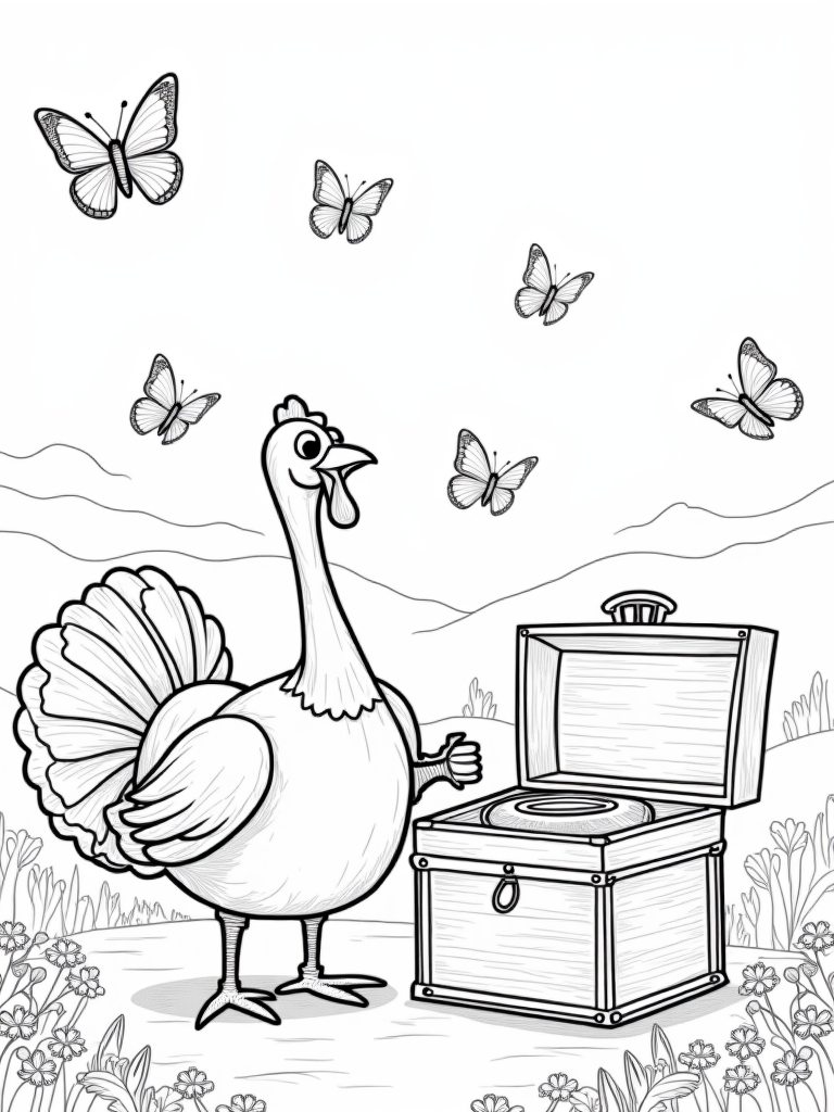 Turkey discovering a music box coloring pages