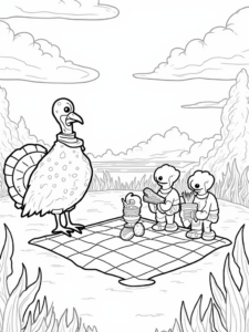 A coloring page of Turkey’s galactic picnic