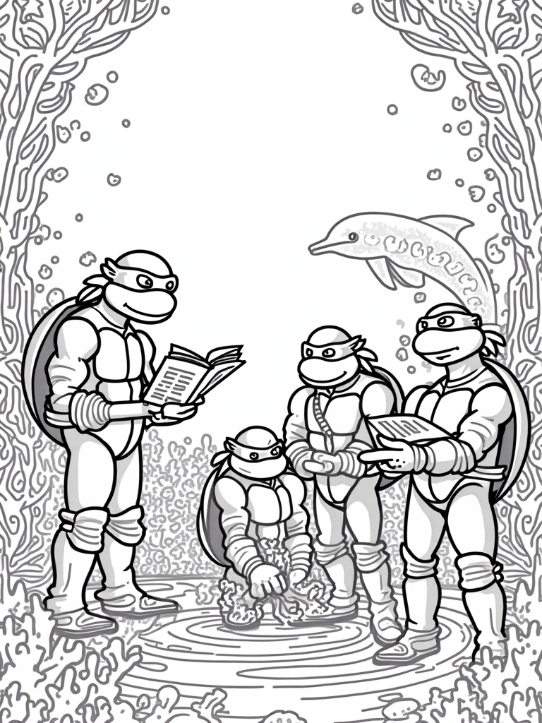 Teenage Mutant Ninja Turtles underwater library coloring pages