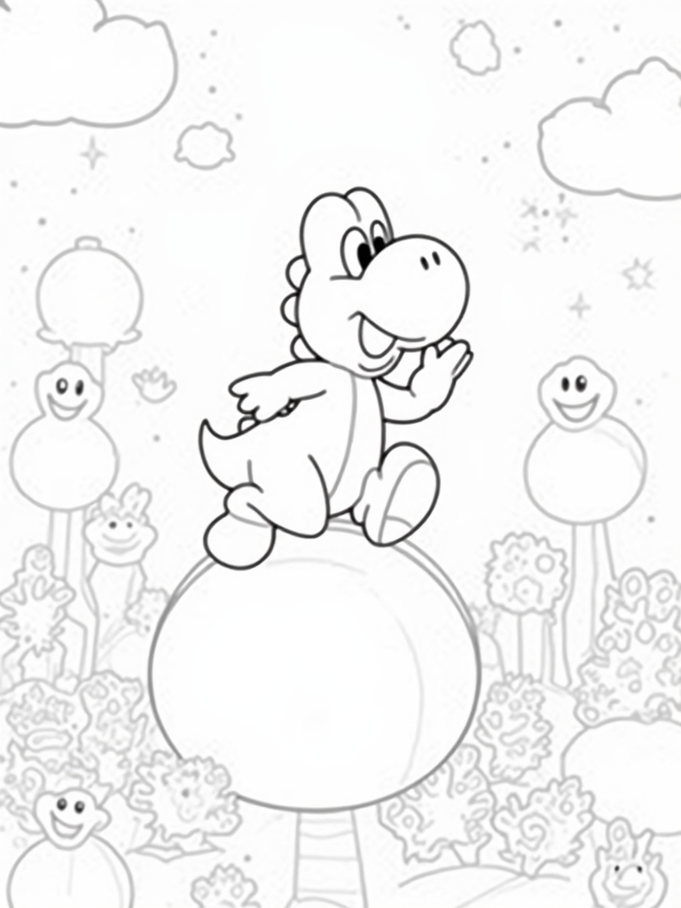 Yoshi bouncing on a bubble Coloring Page - Free & Printable