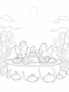 A coloring page of Birds celebrating Thanksgiving