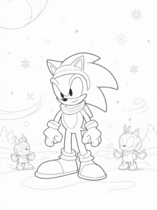 A coloring page of Super Sonic snowball fight