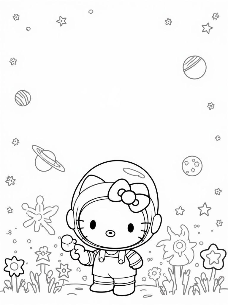 Hello Kitty in a space garden