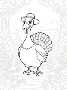 A coloring page of Turkey on a treasure hunt