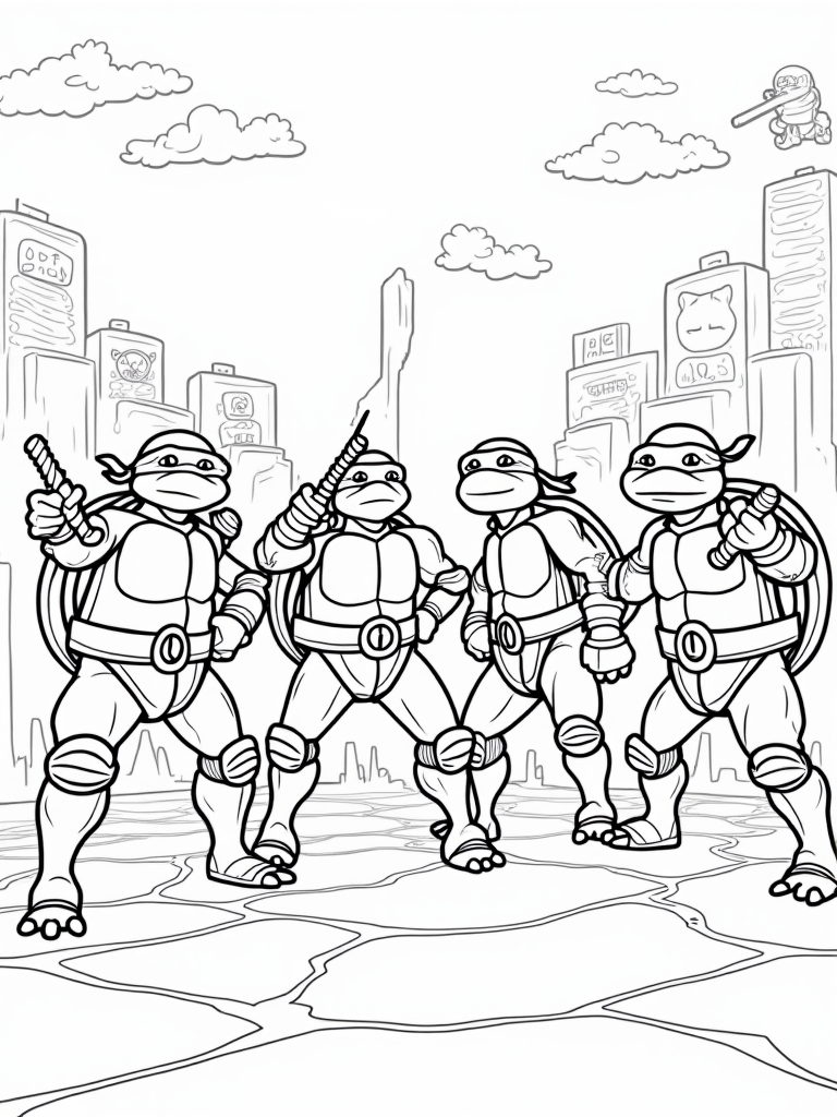 Teenage Mutant Ninja Turtles battle coloring pages