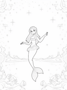 A coloring page of Little Mermaid cosmic dance