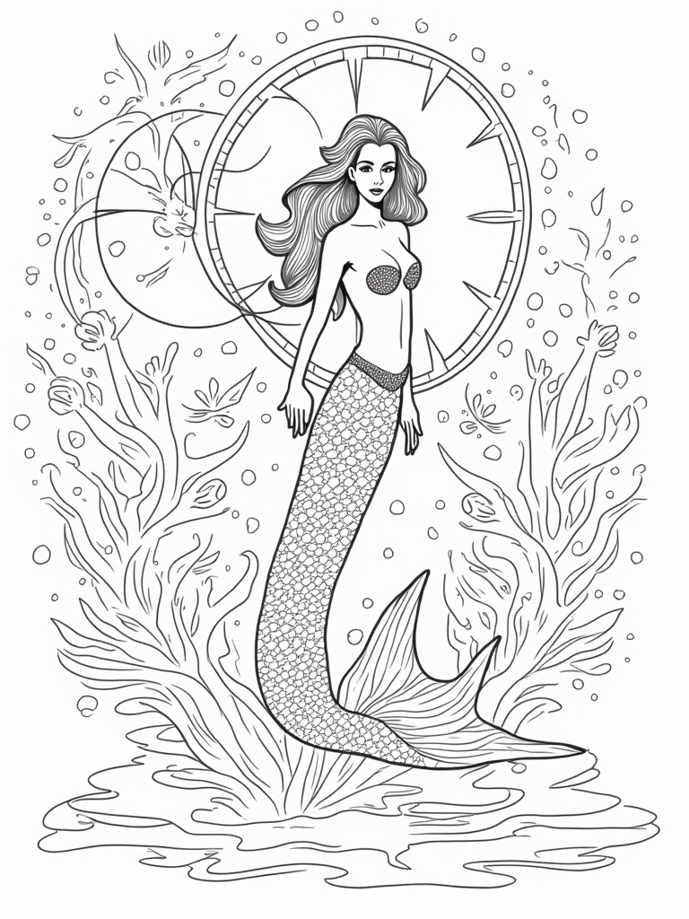 Mermaid timekeeper in clockwork ocean