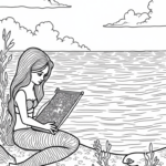Mermaid weaving a tapestry