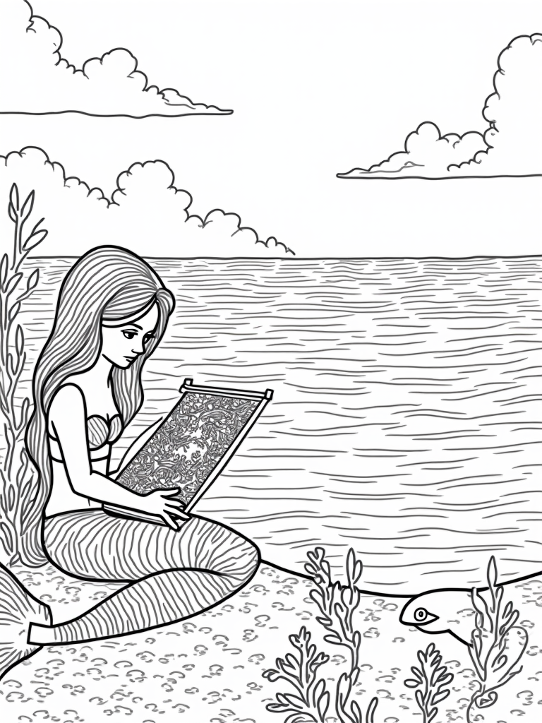Mermaid weaving a tapestry