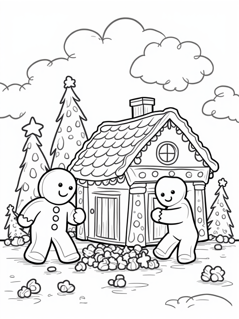 Gingerbread characters digging a time capsule