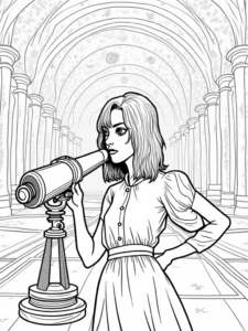 Wednesday Addams in an observatory