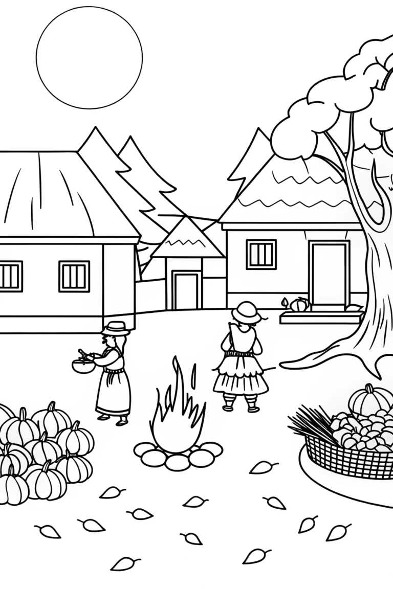 Harvest celebration in the village coloring pages