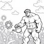 Hulk watering a giant flower