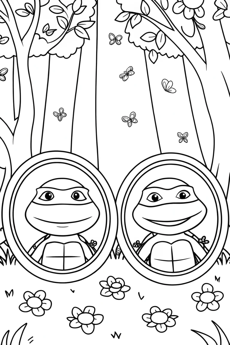 Ninja Turtles in the enchanted forest coloring pages