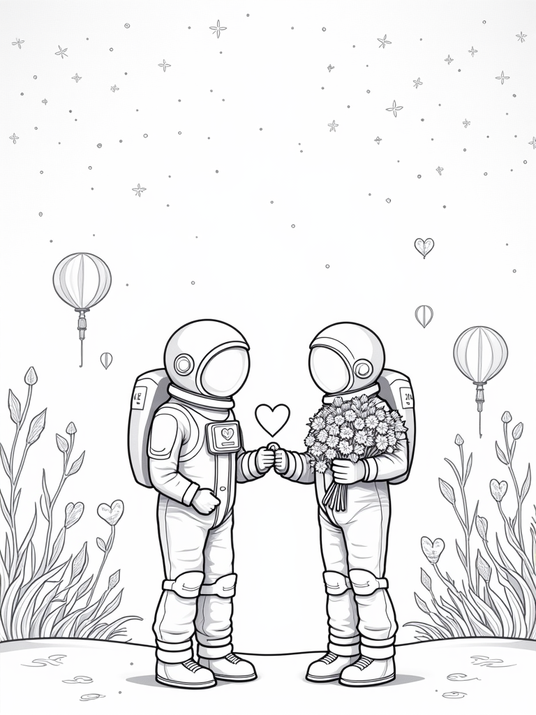 Astronauts celebrating love coloring pages
